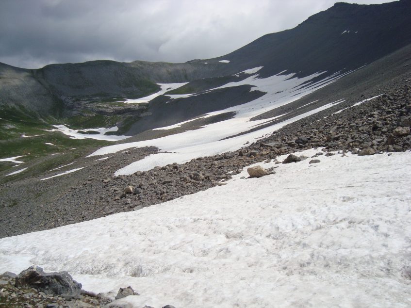 Sneeuwvelden op de flanken van de Mont Mounier
